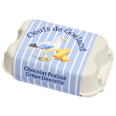 ŒUFS DE GOÉLAND AU CHOCOLAT PRALINÉ ET CRÊPE DENTELLE - BOÎTE À ŒUFS 55g
