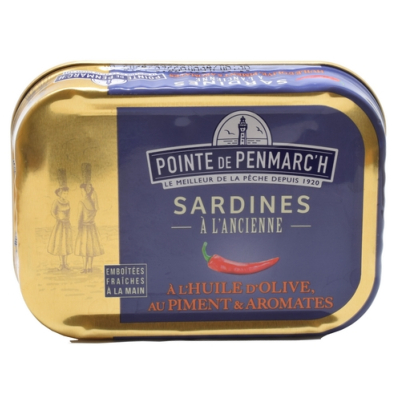 SARDINES À L'HUILE D'OLIVE, PIMENTS & AROMATES 115g