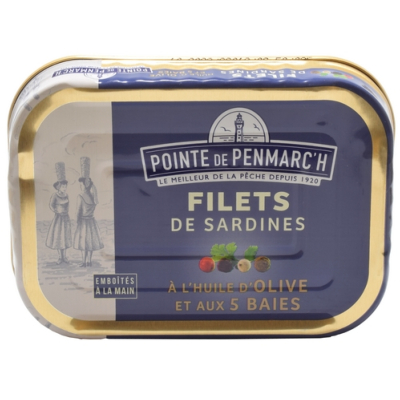 FILETS DE SARDINES À L'HUILE D'OLIVE ET AUX 5 BAIES 100g